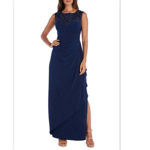 R&M Richards Sequin Top Ruched Jersey Gown